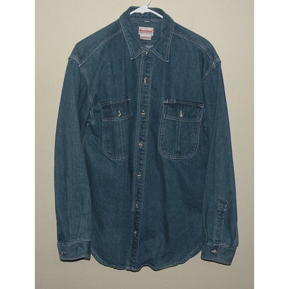WearGuard Men’s Large LS Denim Button Shirt Blue 100% Cotton Heavyweight - Picture 1 of 3